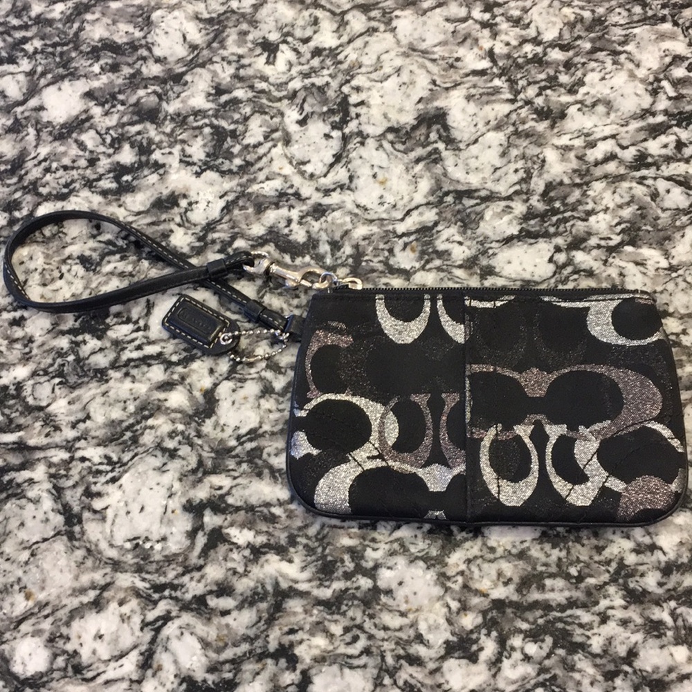 Coach black and silver wristlet